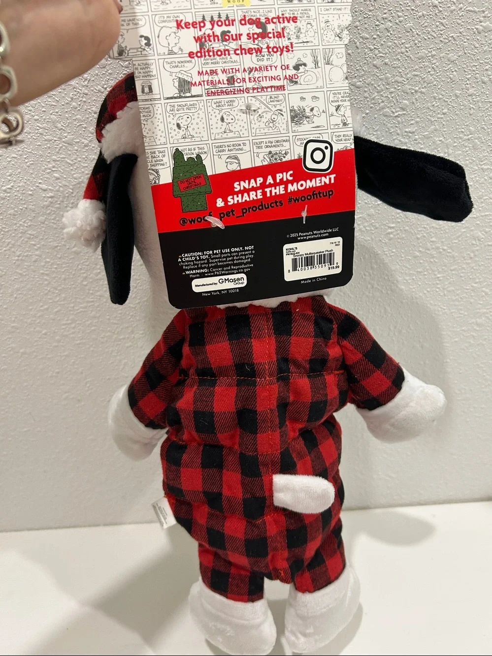 NWT Peanuts Snoopy Plaid Multi-Squeaker Plush Dog Toy 9 Squeakers!!!